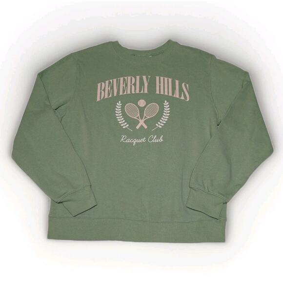 Beverly Hills Tops - Mighty Fine Beverly Hills Racquet Club Womens Green Sweatshirt Tennis Preppy XL